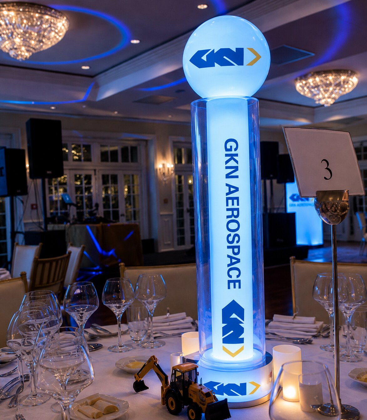 GKN Aerospace illuminated globe-topped table centrepiece
