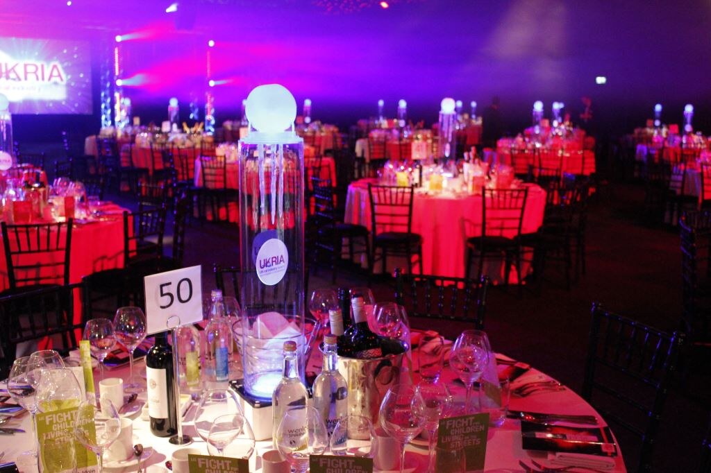 UKRIA charity gala illuminated globe table centrepiece