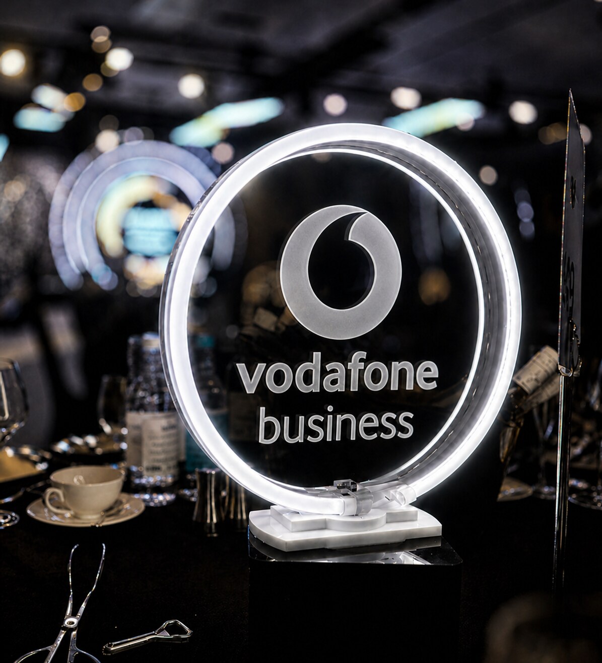 Vodafone Business illuminated circular logo table centrepiece