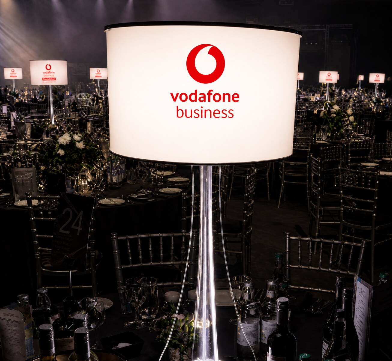 Vodafone Business illuminated drum lamp table centrepiece