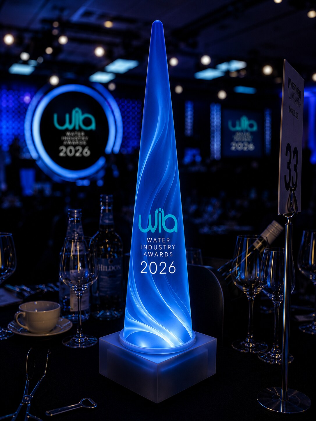 WIA Water Industry Awards 2026 illuminated cone table centrepiece